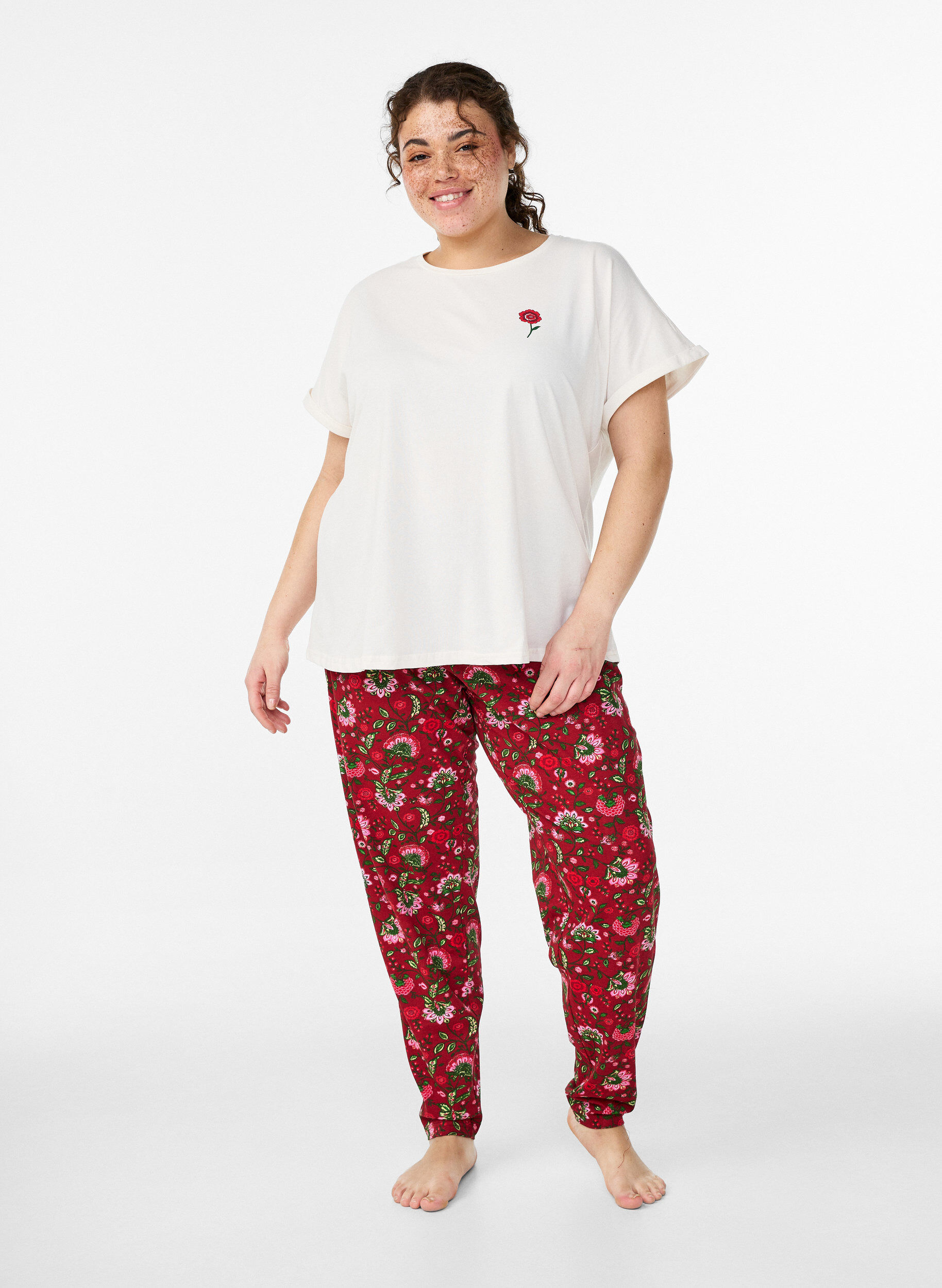 Pyjamahose aus Baumwolle mit Print, Rot, Model