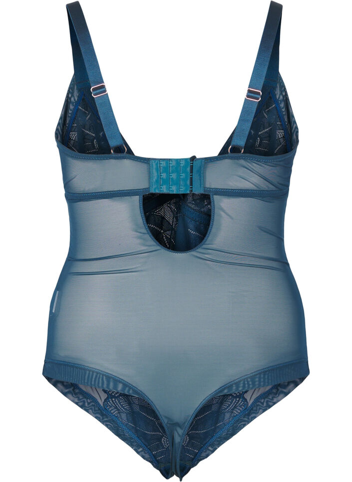 Body aus Spitze und Mesh, Blau, Packshot image number 1