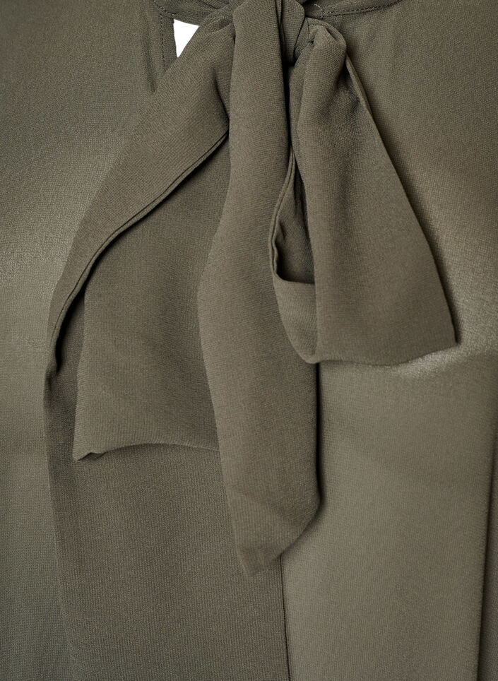 Bluse mit Bindeband und R&uuml;schendetails, Grau, Packshot image number 2