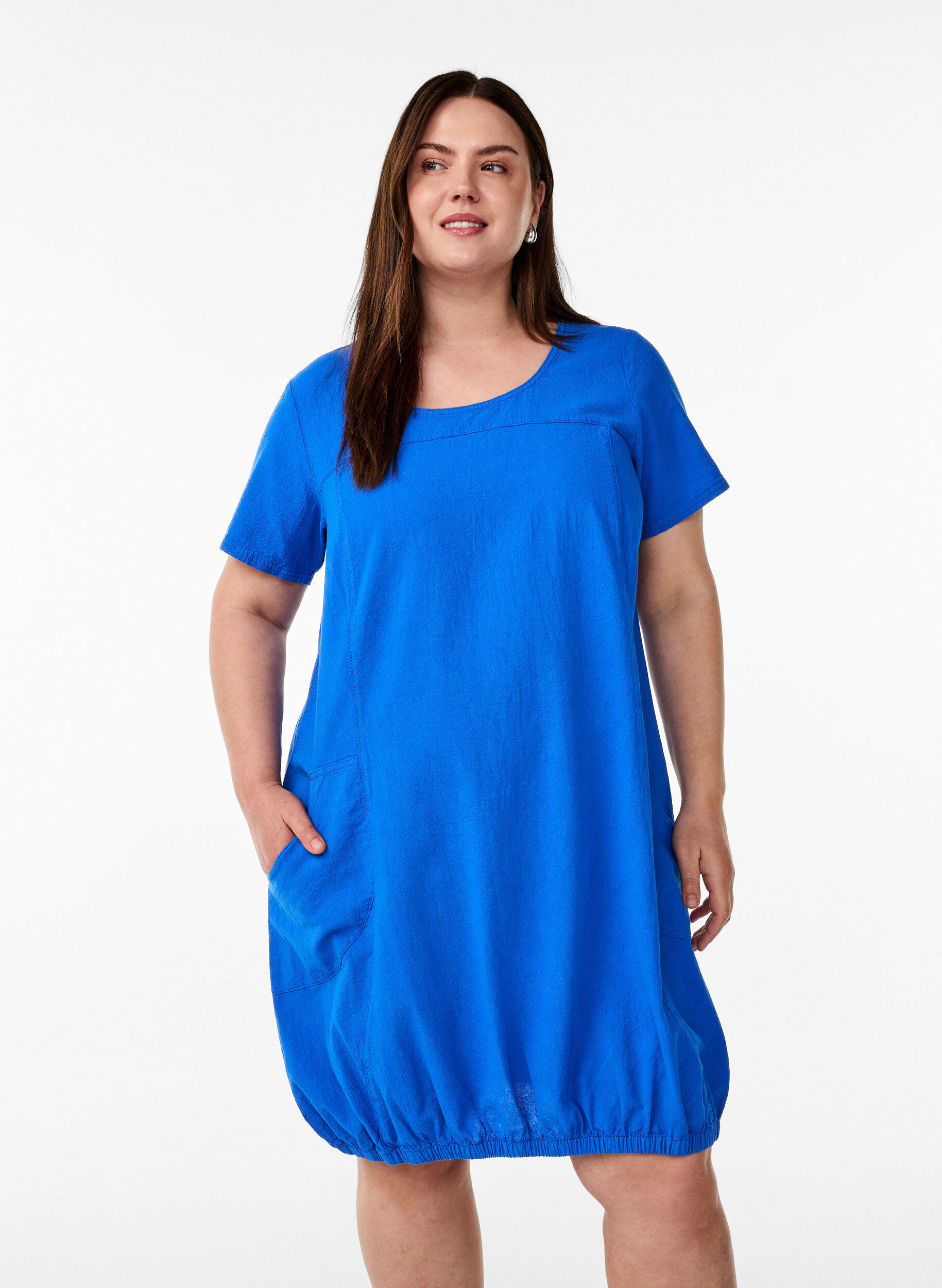 ZizziKurzarm Kleid aus Baumwolle, Blau, Model image number 0