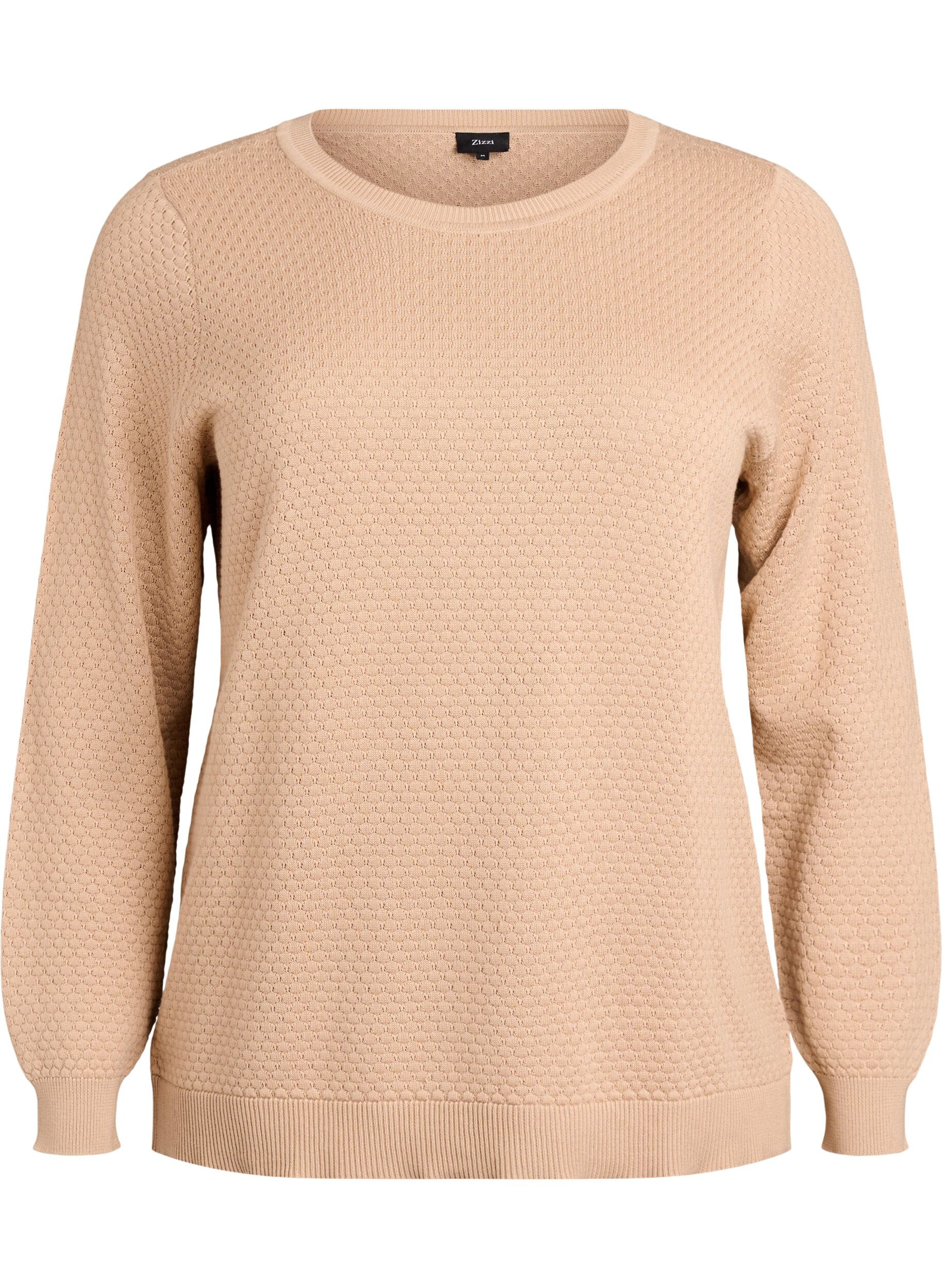 ZizziStrickbluse aus Baumwolle mit Strukturmuster, Beige, Packshot image number 0