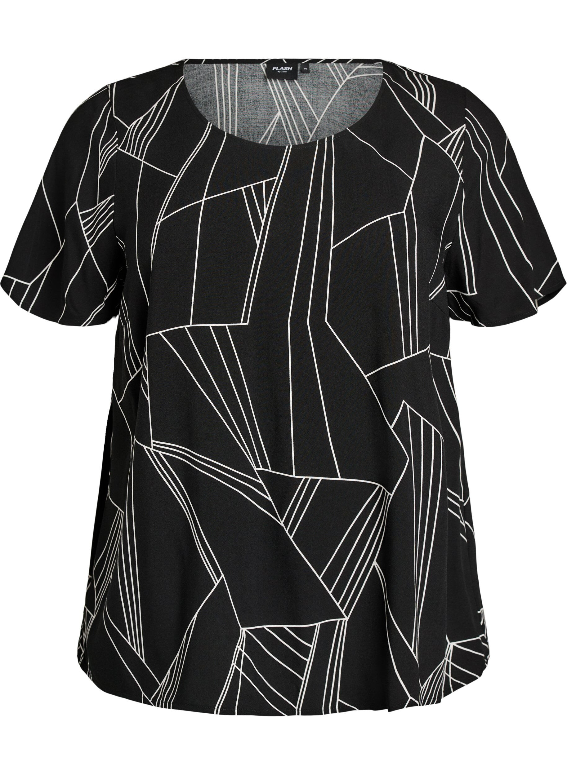 ZizziKurz&auml;rmelige Bluse aus Viskose mit Print, Schwarz, Packshot image number 0