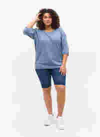 Lange Denim Shorts aus Baumwolle, Dark blue denim, Model