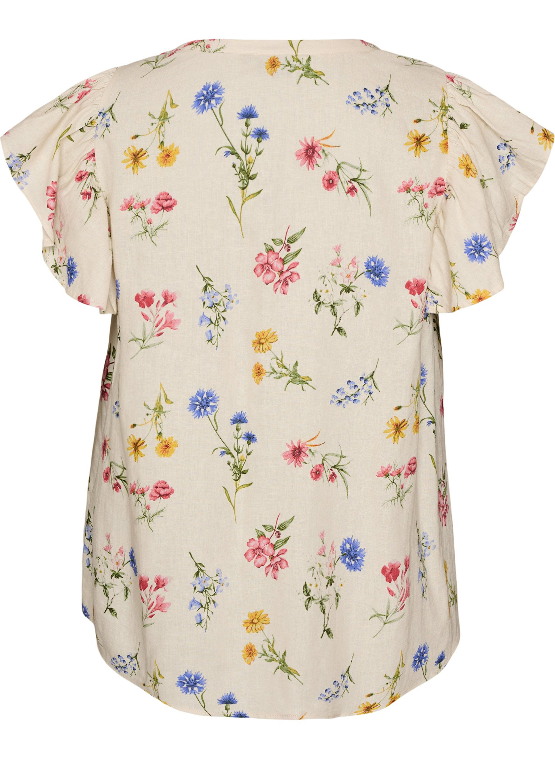 ZizziBluse aus Viskose und Leinen mit R&uuml;schen&auml;rmeln, Beige, Packshot image number 1