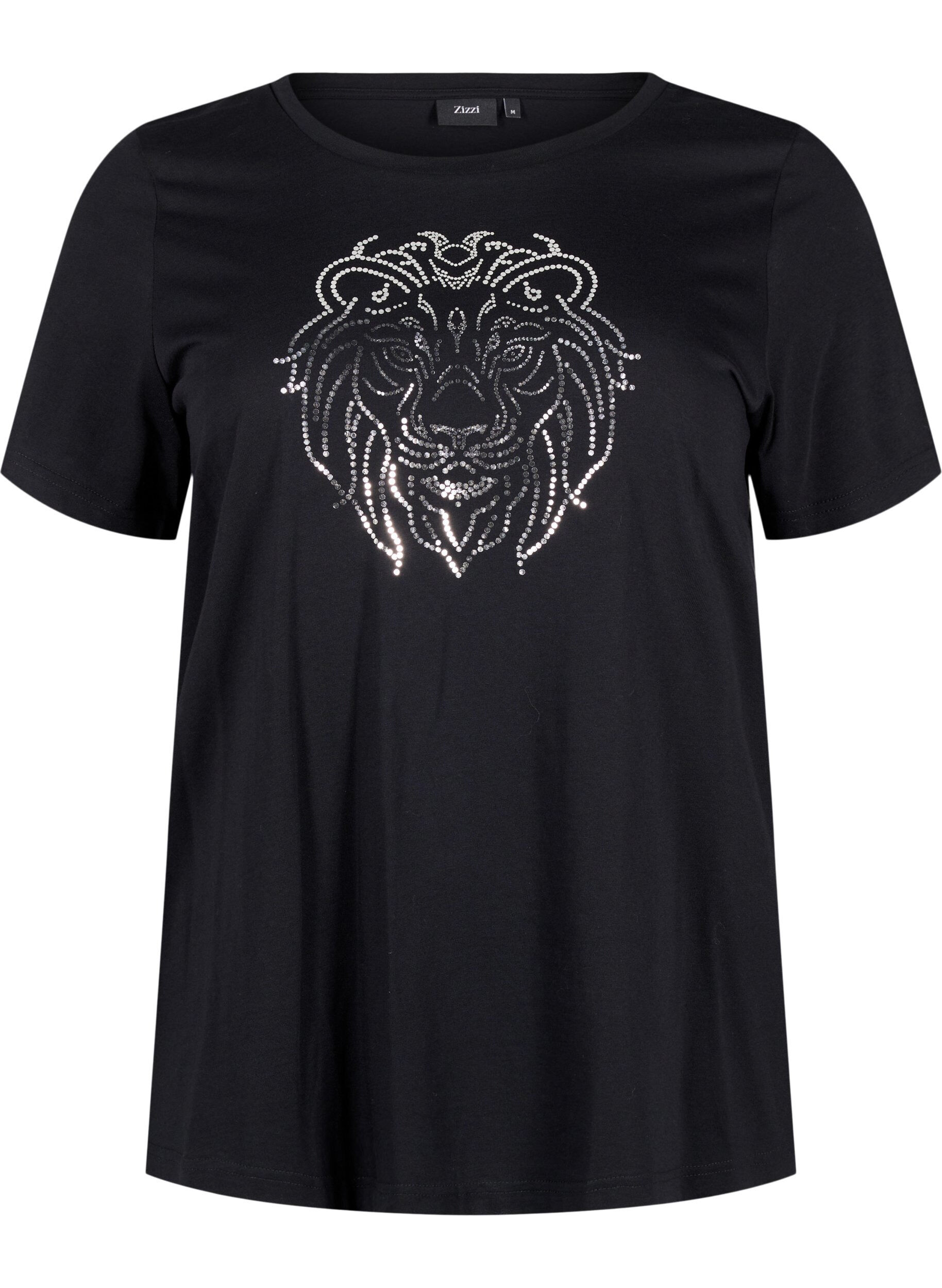 ZizziBaumwoll-T-Shirt mit Druck, Black w. Silverlion, Packshot image number 0
