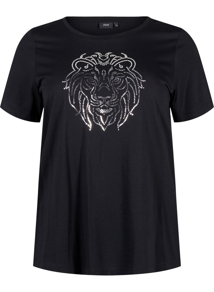 Baumwoll-T-Shirt mit Druck, Black w. Silverlion, Packshot image number 0
