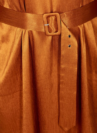 Shiny Kleid mit Gürtel und Puffärmeln, Buckthorn Brown, Packshot image number 3