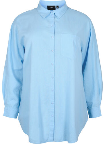 Langer Hemd aus Leinen-Viskose-Mischung, Chambray Blue, Packshot image number 0
