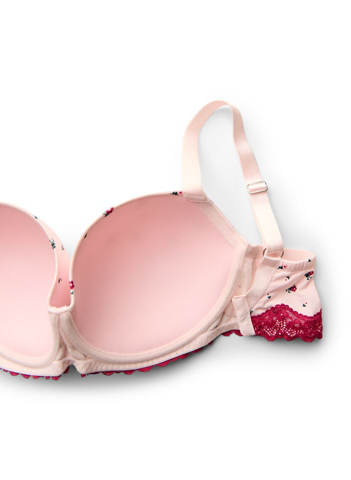 Vorgeformter BH mit Blumenmuster und Spitze, Rot, Packshot image number 3