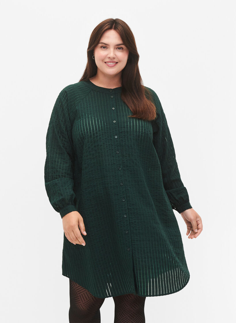 Langer Viskose-Hemd mit gestreiftem Muster, Scarab, Model image number 0