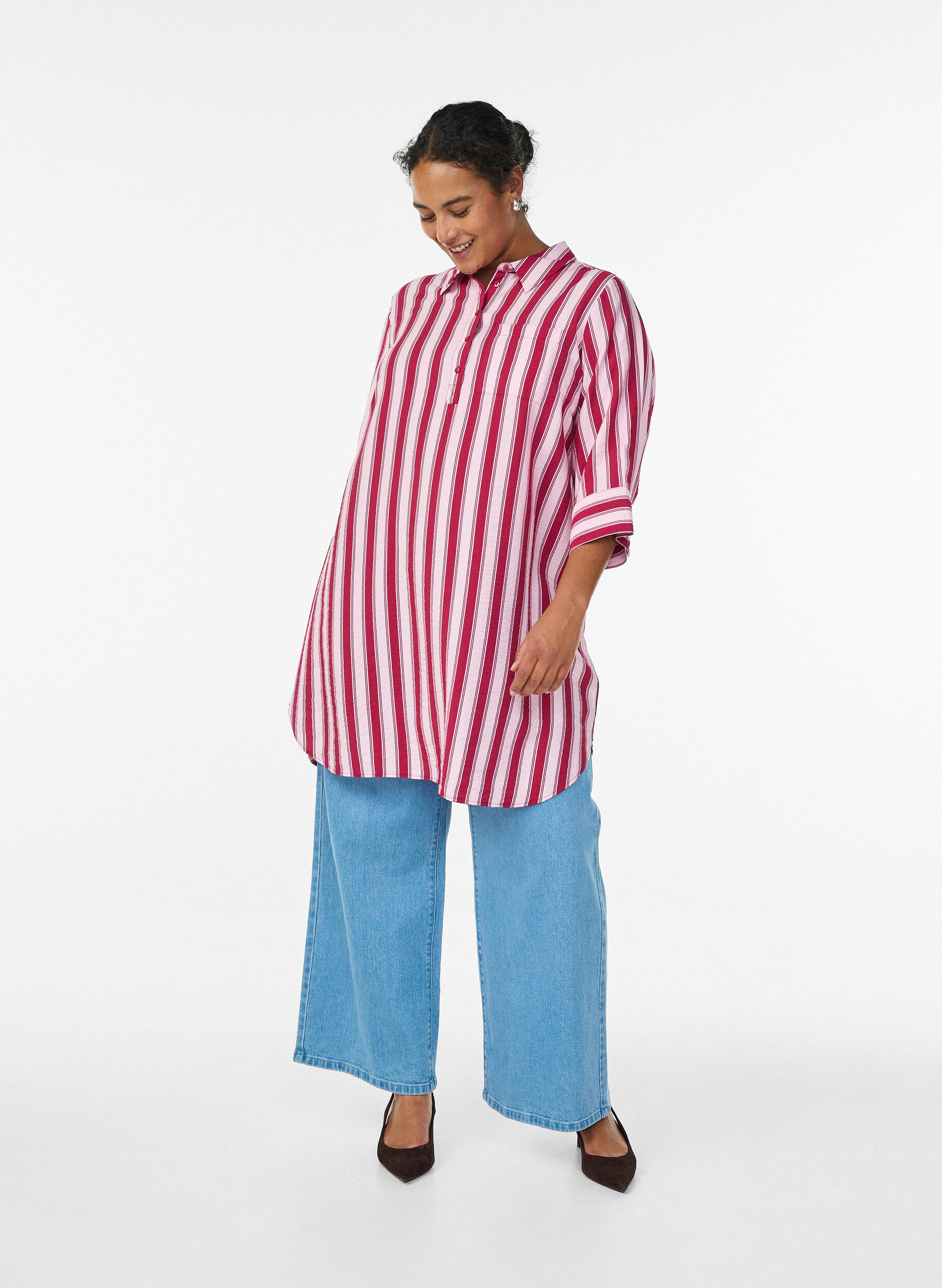 ZizziKleid mit Kragen und Brusttasche, Pink, Model image number 1