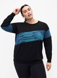 Sweatshirt mit sportlichem Druck, Black Comb, Model