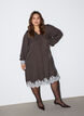 Knielanges Kleid mit Nadelstreifen und Spitzenbesatz, Braun, Model image number 1