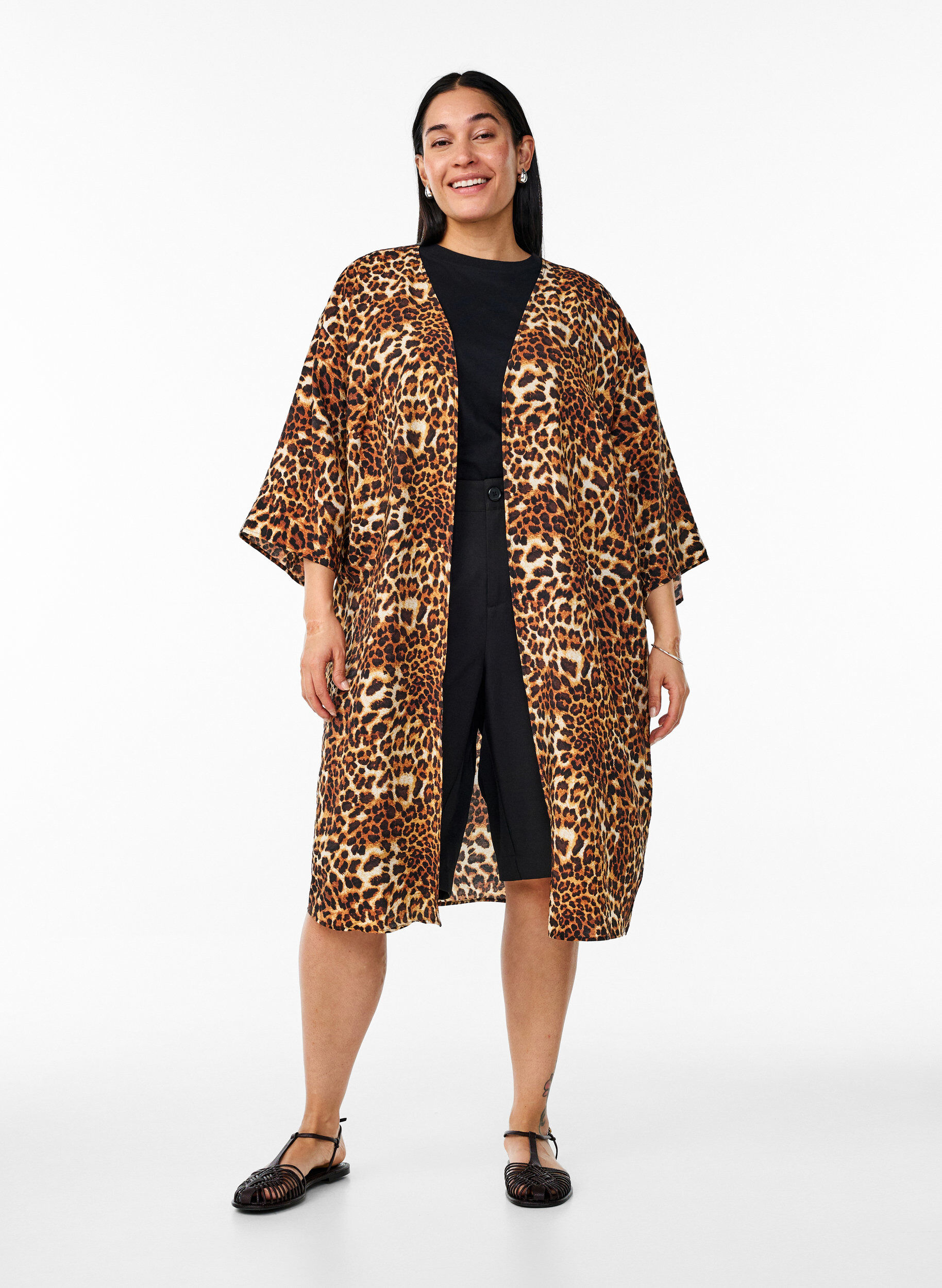 ZizziViskose-Kimono mit 3/4-&Auml;rmeln, Braun, Model image number 1