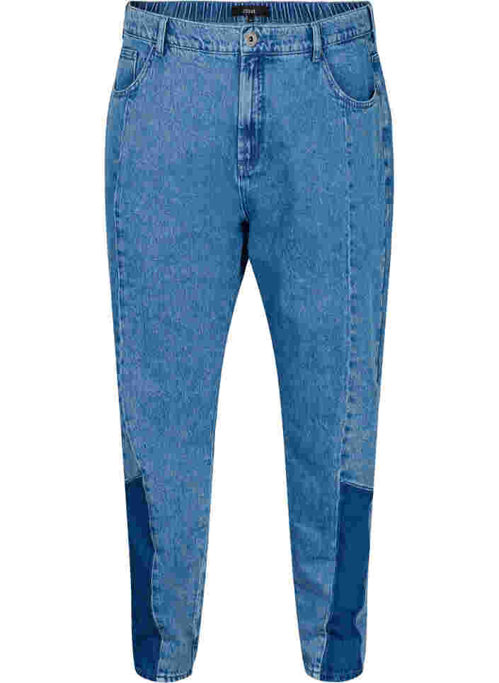 Gekürzte Mille Mom-Jeans mit Colour-Block, Blue denim, Packshot