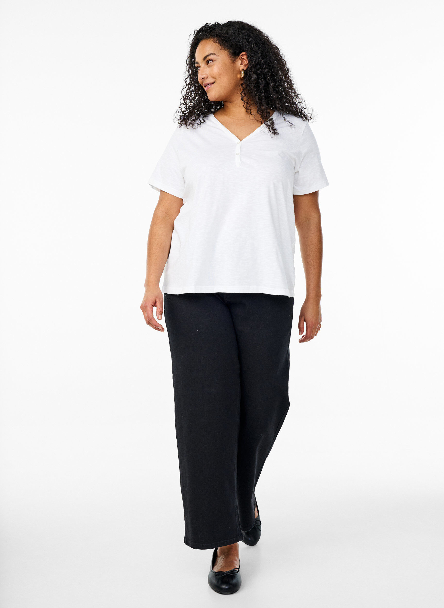 ZizziFLASH - T-Shirt mit Knopfleiste, Wei&szlig;, Model image number 1