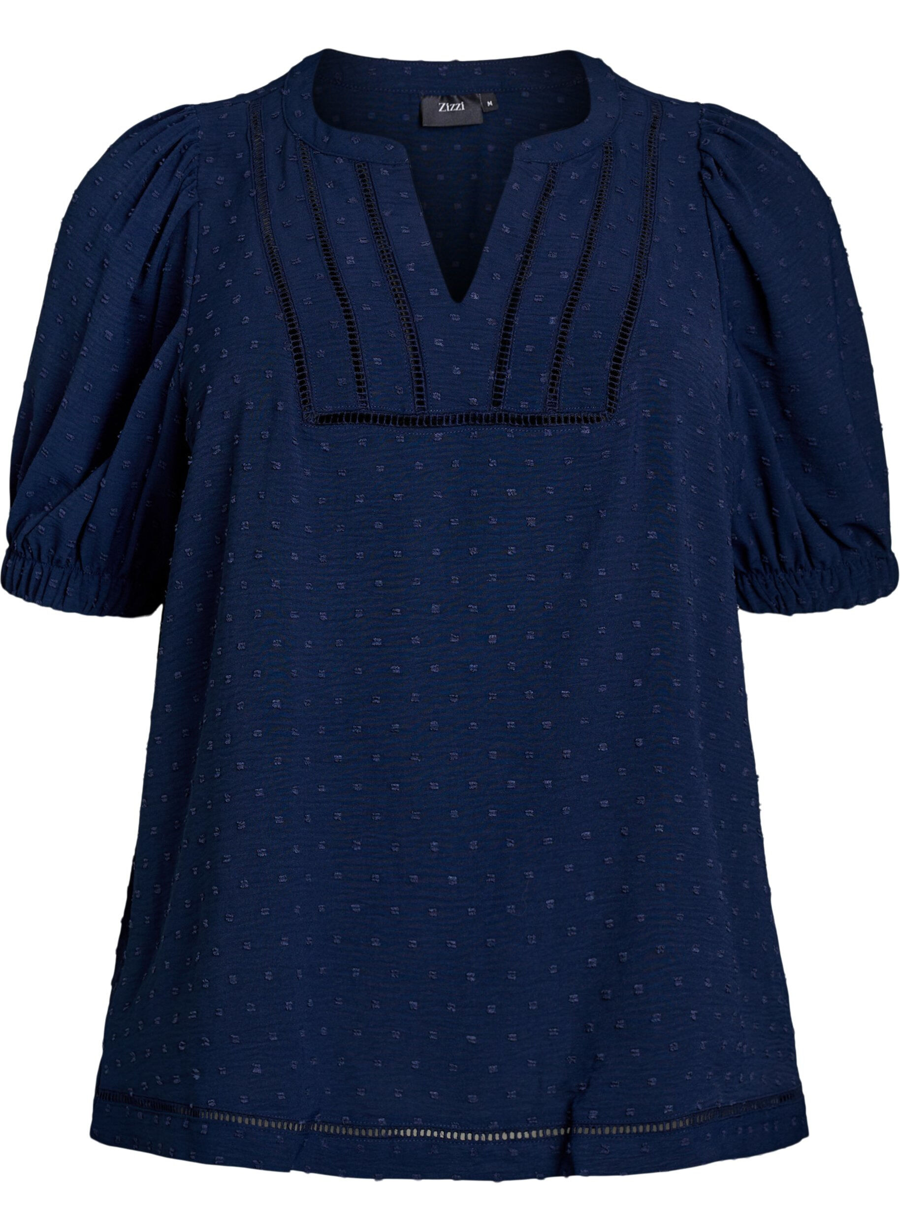 ZizziBluse mit kurzen Puff&auml;rmeln und gepunkteter Textur, Navy Blazer, Packshot image number 0