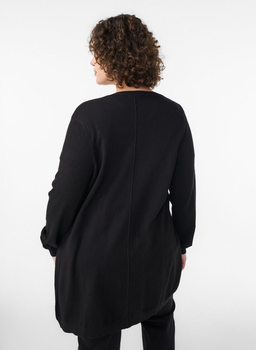 Lange Strickjacke aus einer Viskosemischung, Schwarz, Model image number 2