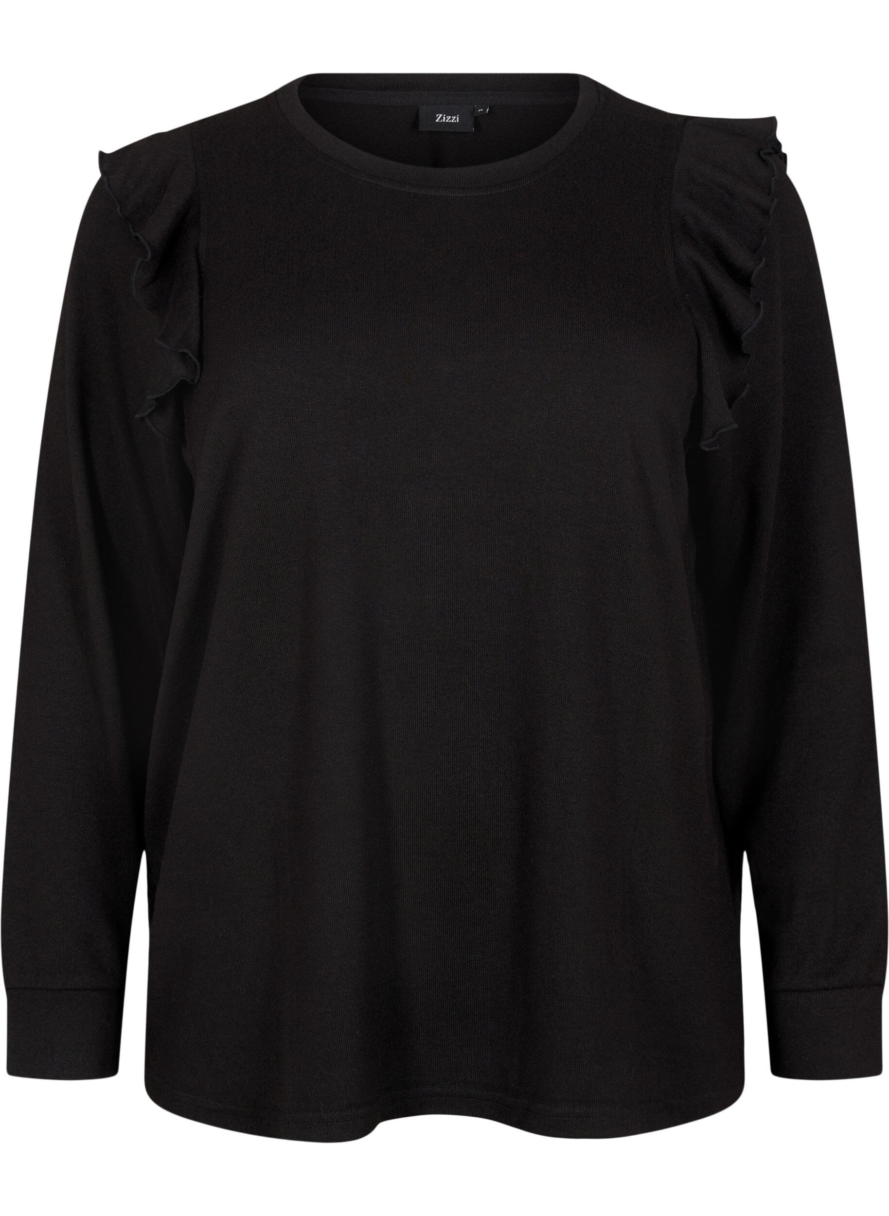 Zizzi Lang&auml;rmelige Bluse mit R&uuml;schendetails, Black, Packshot image number 0