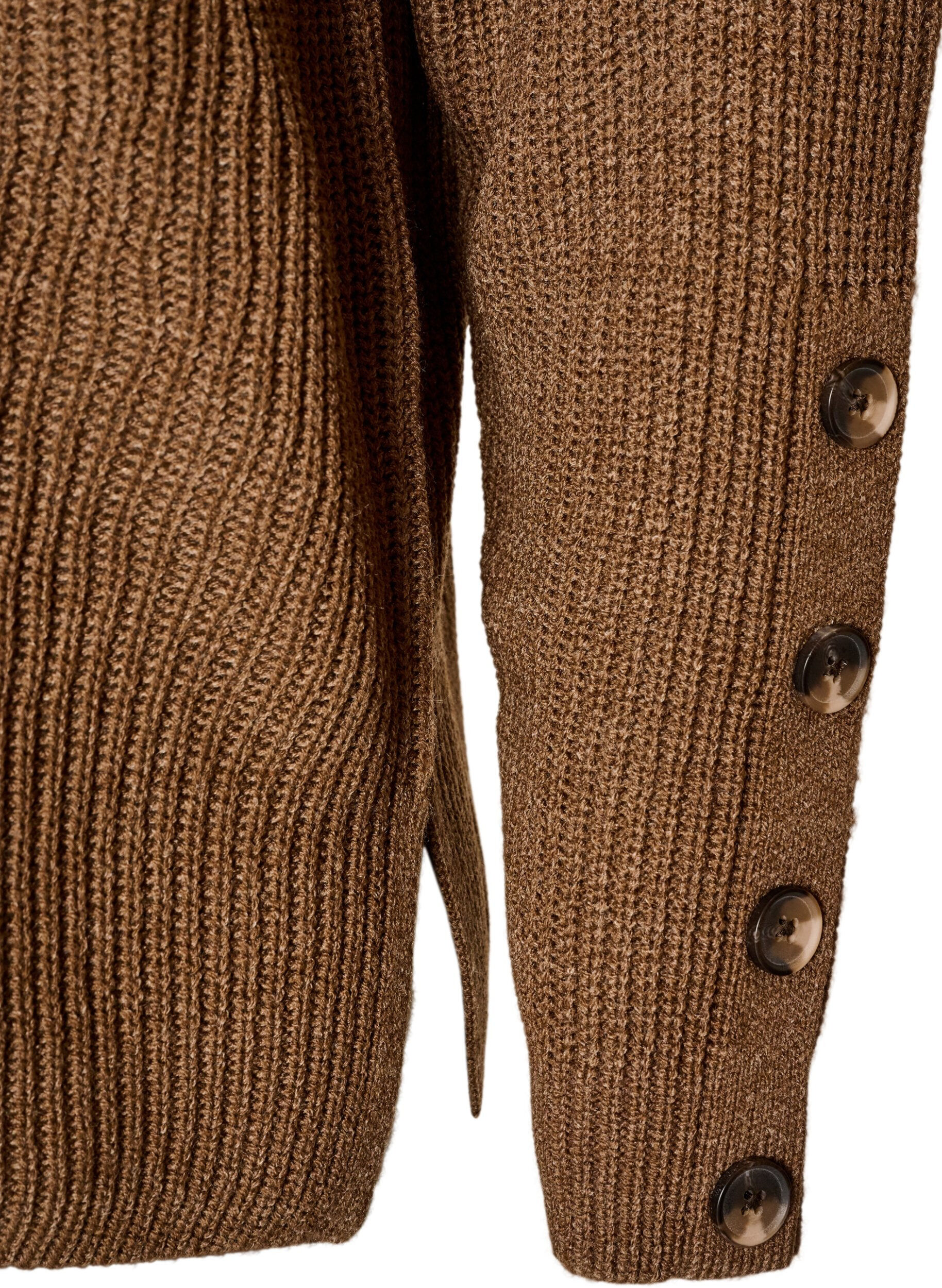 ZizziStrickbluse mit Rippstruktur und Knopfdetails, Braun, Packshot image number 3
