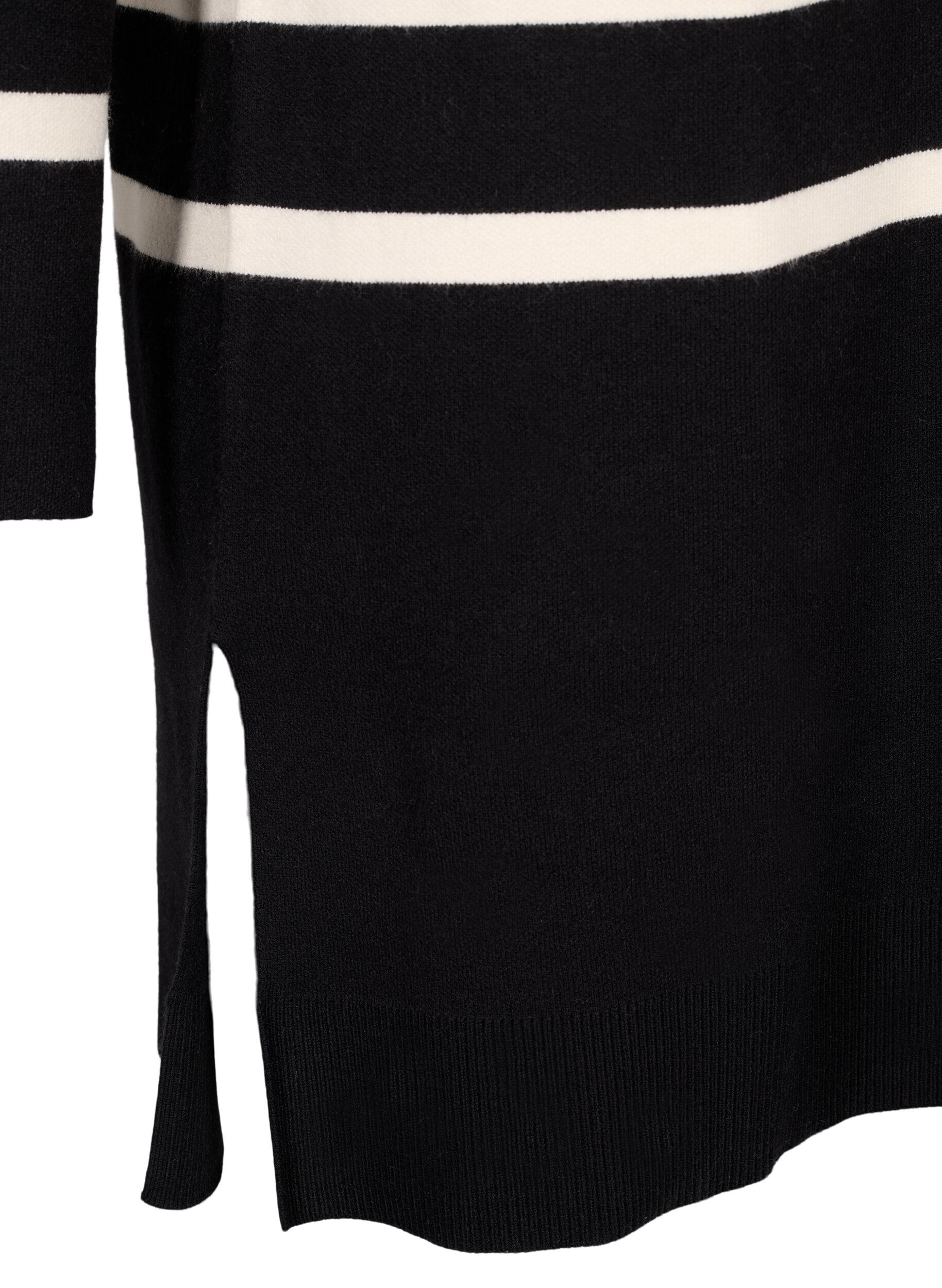 ZizziStrickkleid mit Rundhalsausschnitt und Schlitz, Schwarz, Packshot image number 3