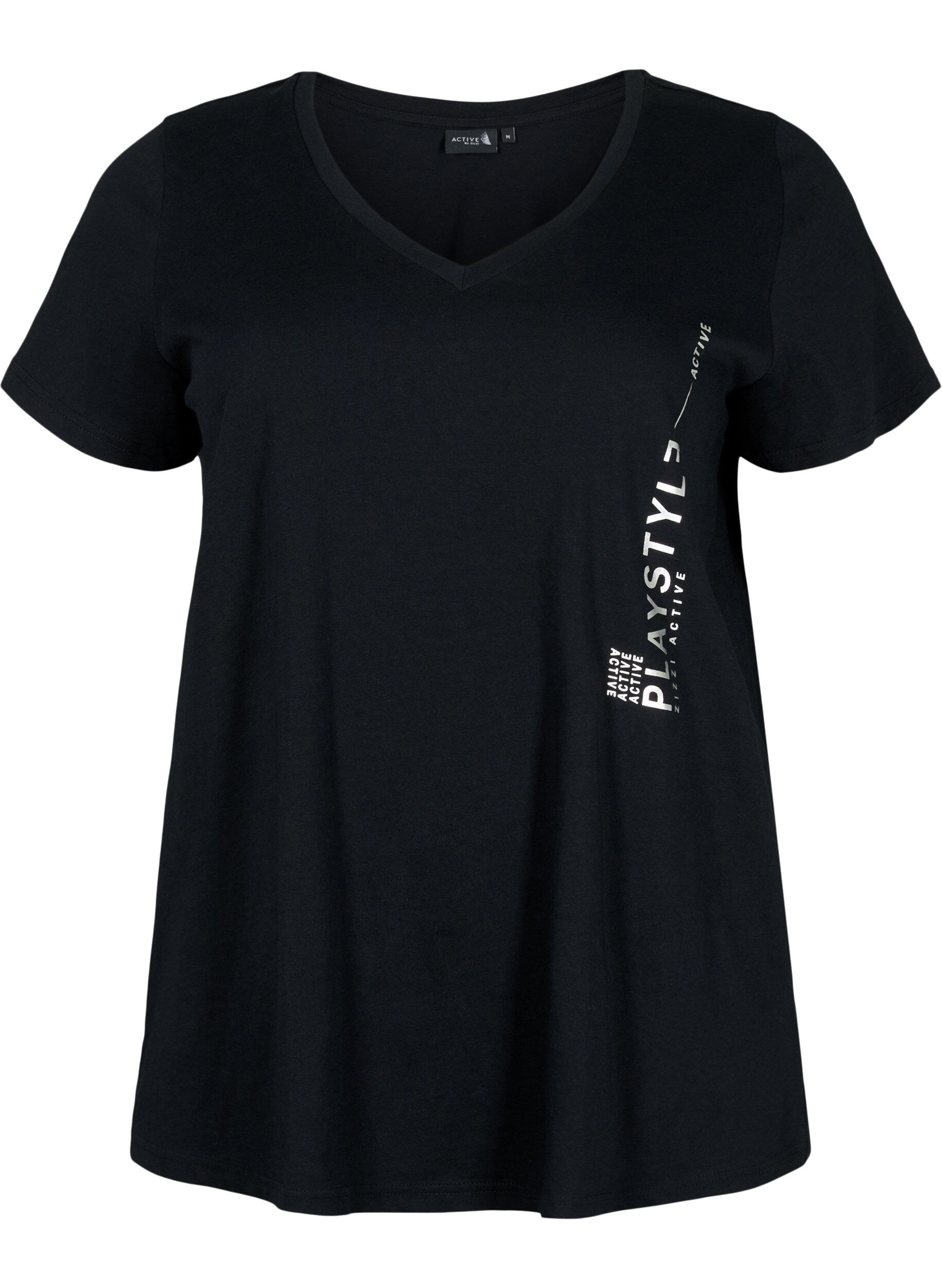 ZizziSport-T-Shirt aus Baumwolle mit Aufdruck, Black w. Playstyle, Packshot image number 0