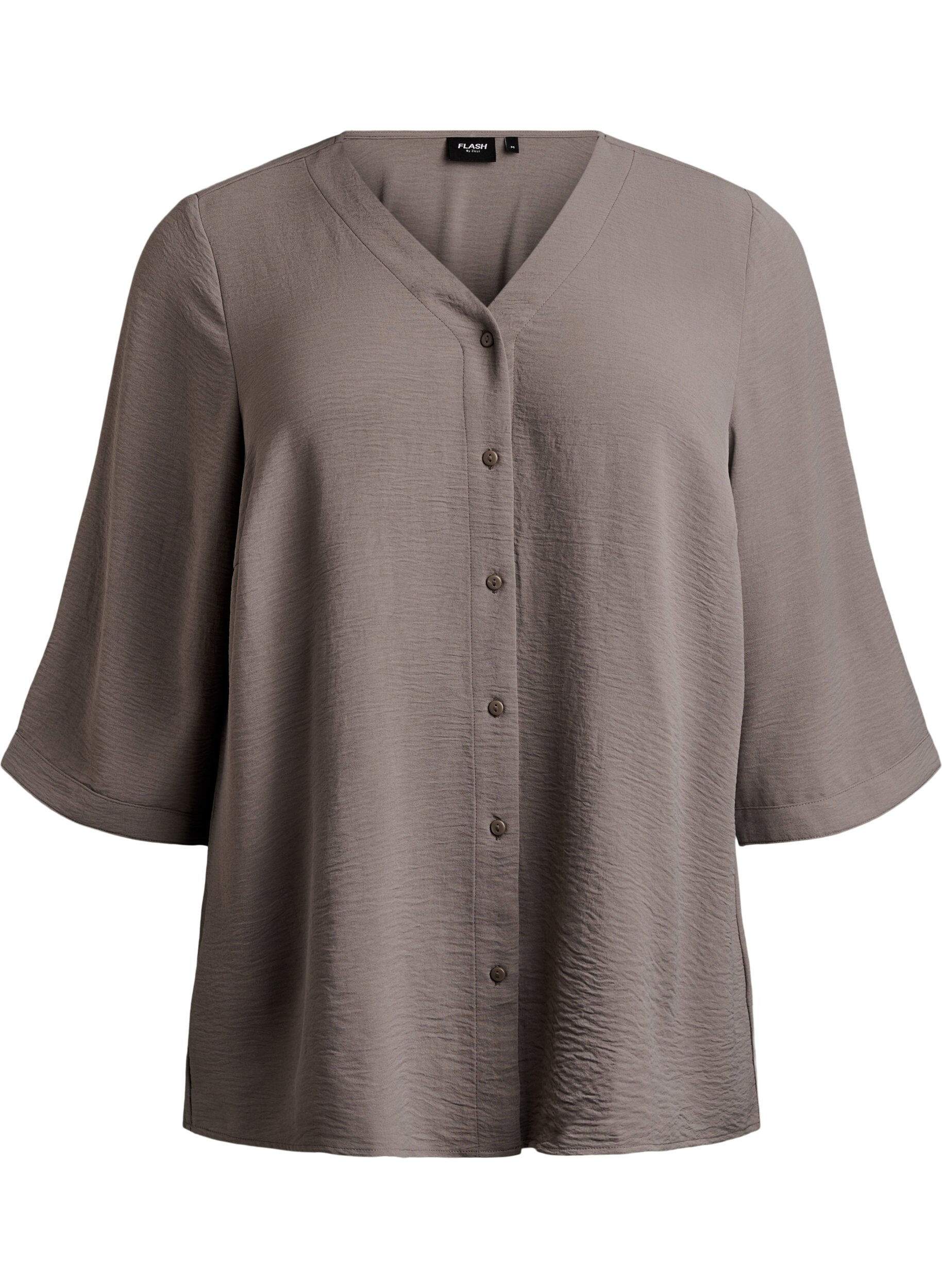 ZizziShirt blouse with V-neck and 3/4 sleeves, Beige, Packshot image number 0