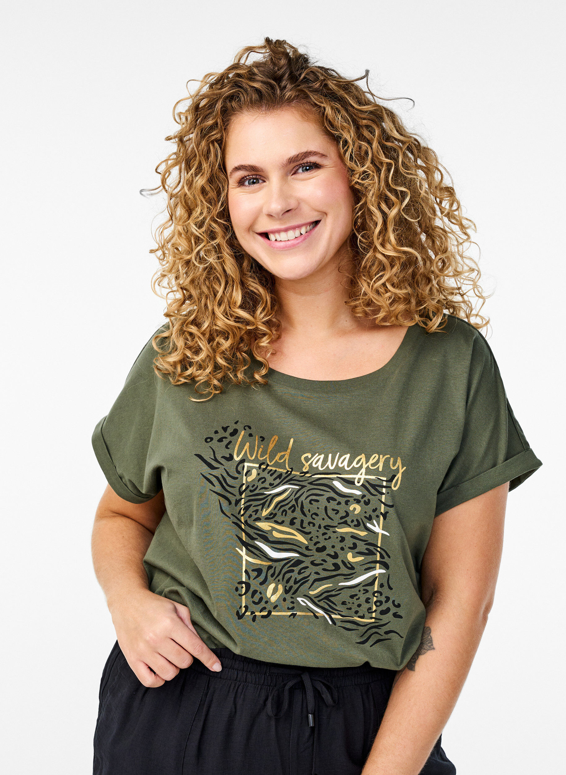 ZizziT-Shirt mit Animal-Print und Text, Thyme W. Wild, Model image number 0