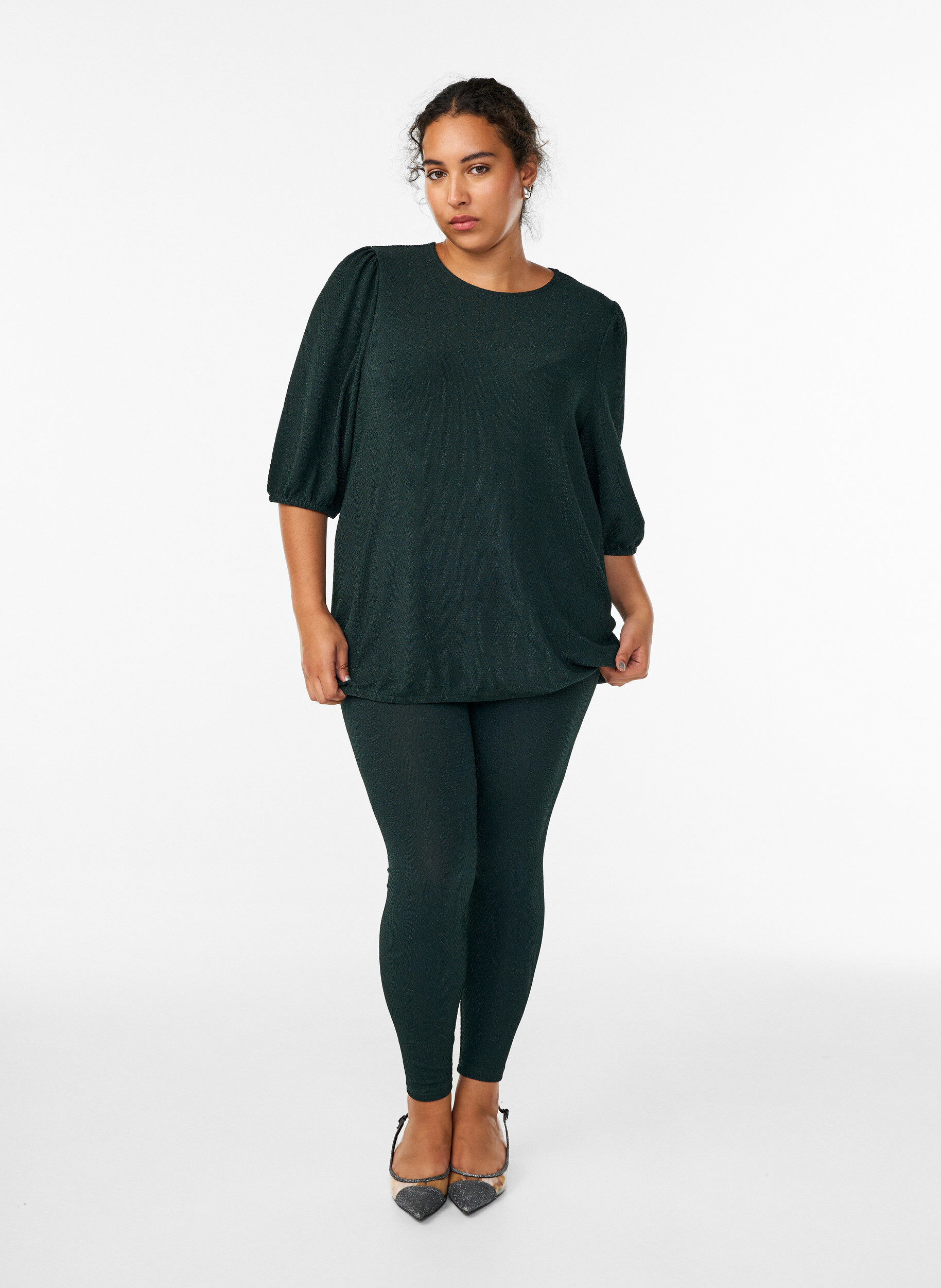 ZizziLeggings mit Glitzermuster, Gr&uuml;n, Model image number 1