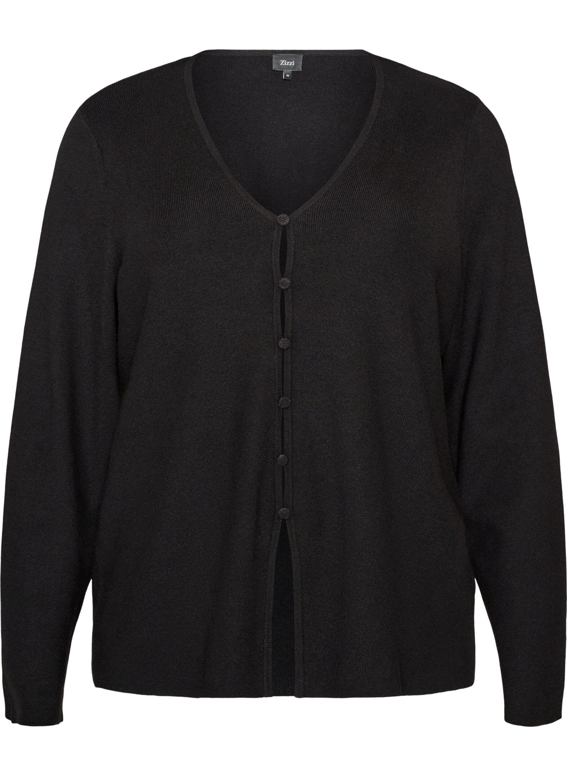 ZizziStrickjacke aus Feinstrick mit stoffbezogenen Kn&ouml;pfen, Schwarz, Packshot image number 0