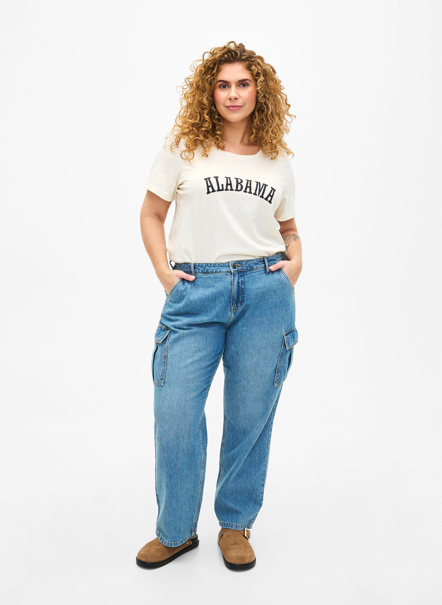 ZizziT-Shirt aus Baumwolle mit Textaufdruck, Antique W. Alabama, Model image number 2