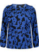 Langärmelige Bluse mit Rüschen, Black Blue AOP, Packshot image number 0