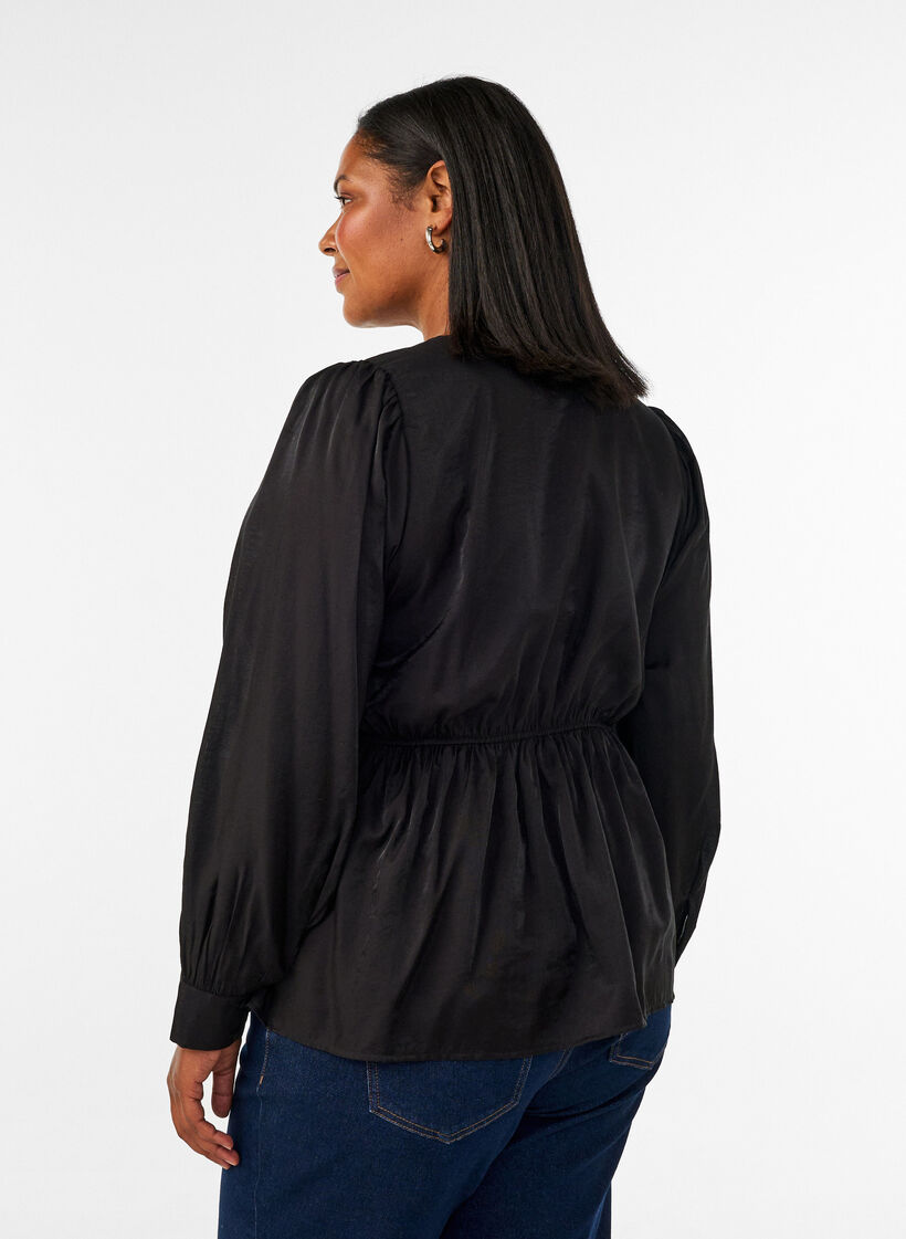 Gl&auml;nzende Bluse aus Viskose mit Peplum-Effekt, Schwarz, Model image number 2