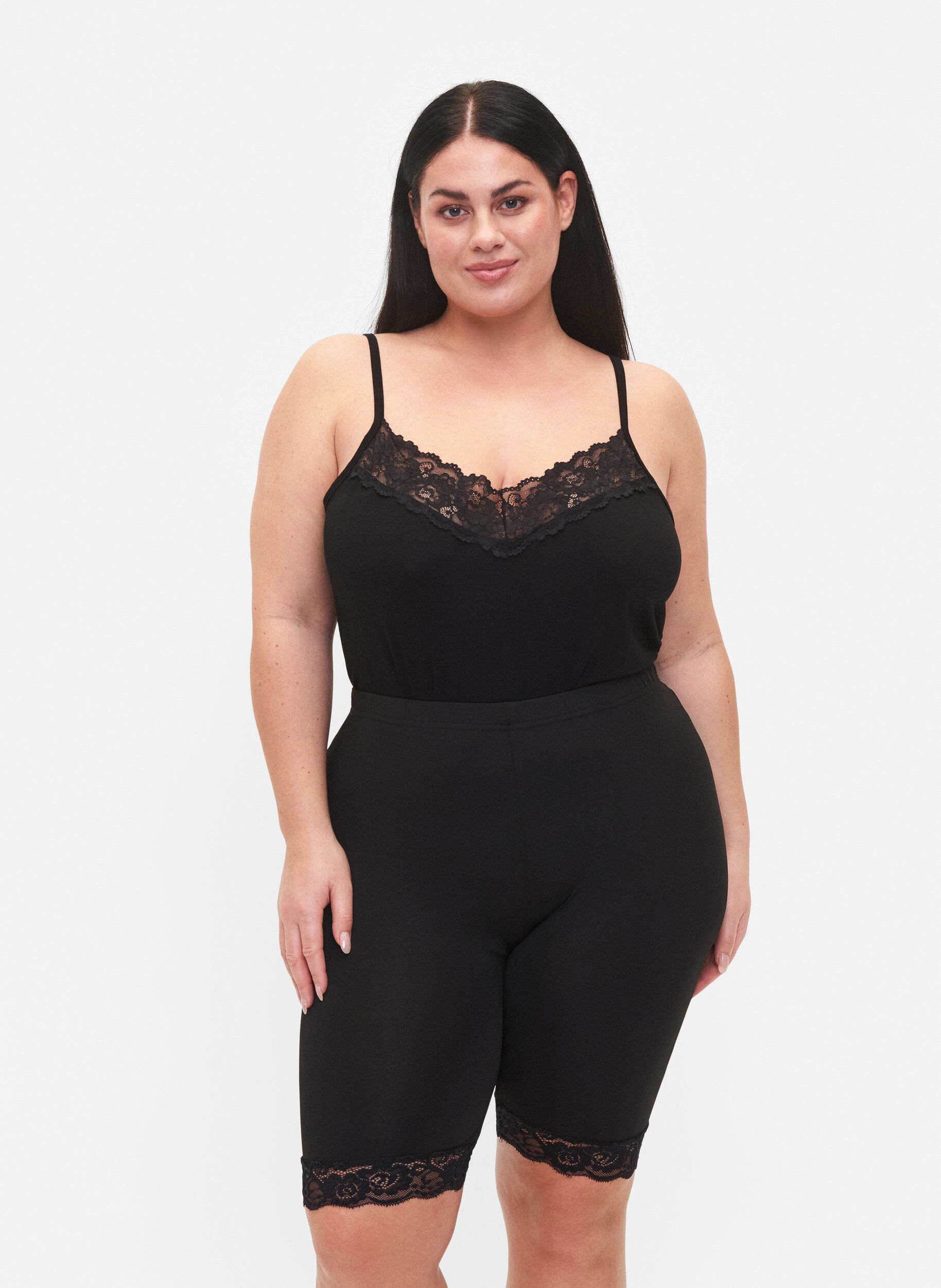 Zizzi2er-Pack Radlershorts mit Spitzenbesatz, Black / Black, Model image number 0