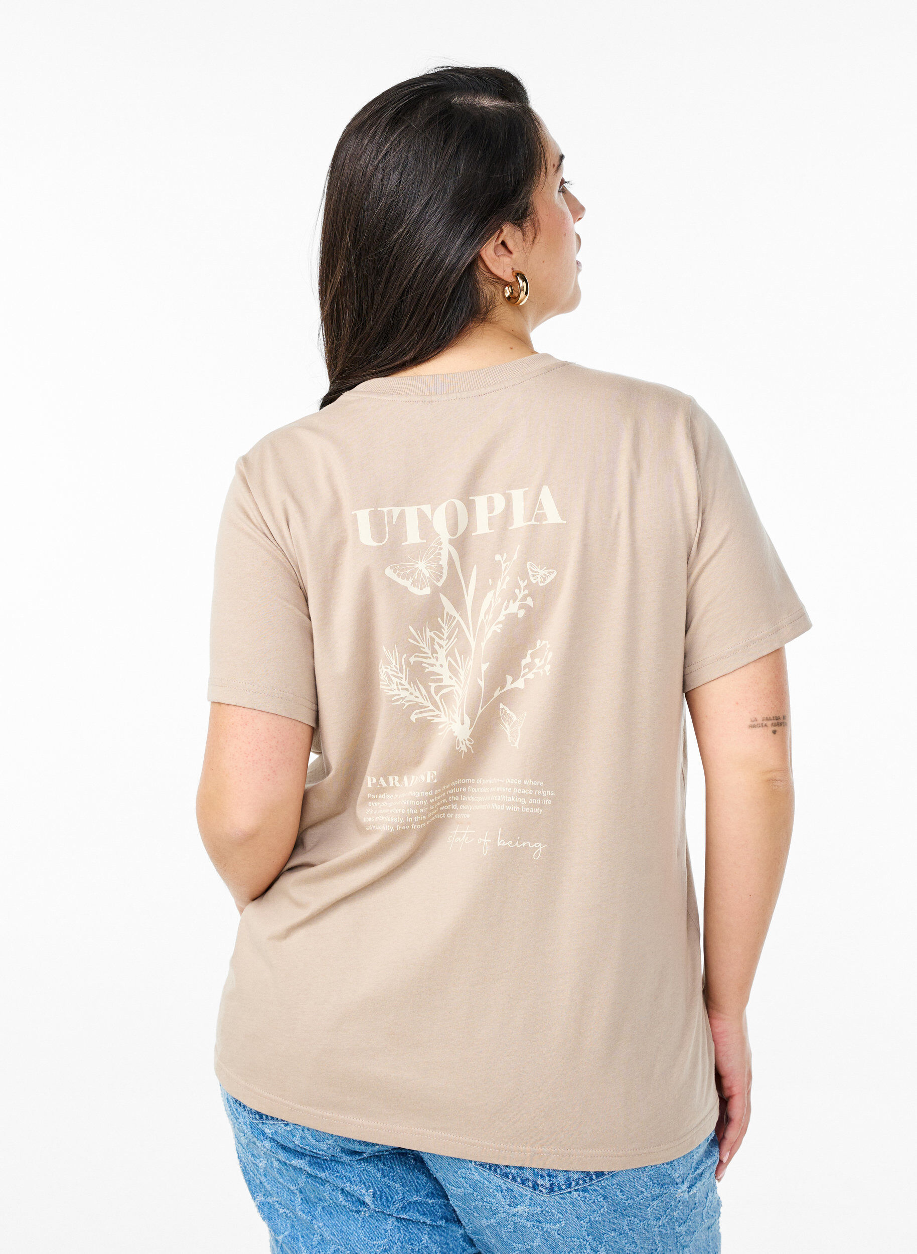 ZizziT-Shirt mit Textaufdruck und Rundhalsausschnitt, Braun, Model image number 2