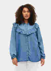 Langarm Hemd mit Rüschen aus Lyocell (TENCEL™), Blue denim, Model