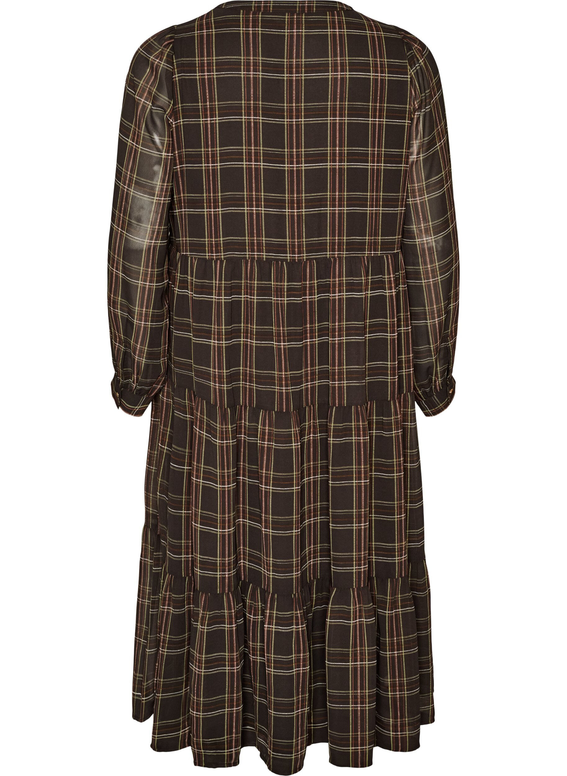 ZizziKariertes Midikleid mit Stufenrock, Braun, Packshot image number 1