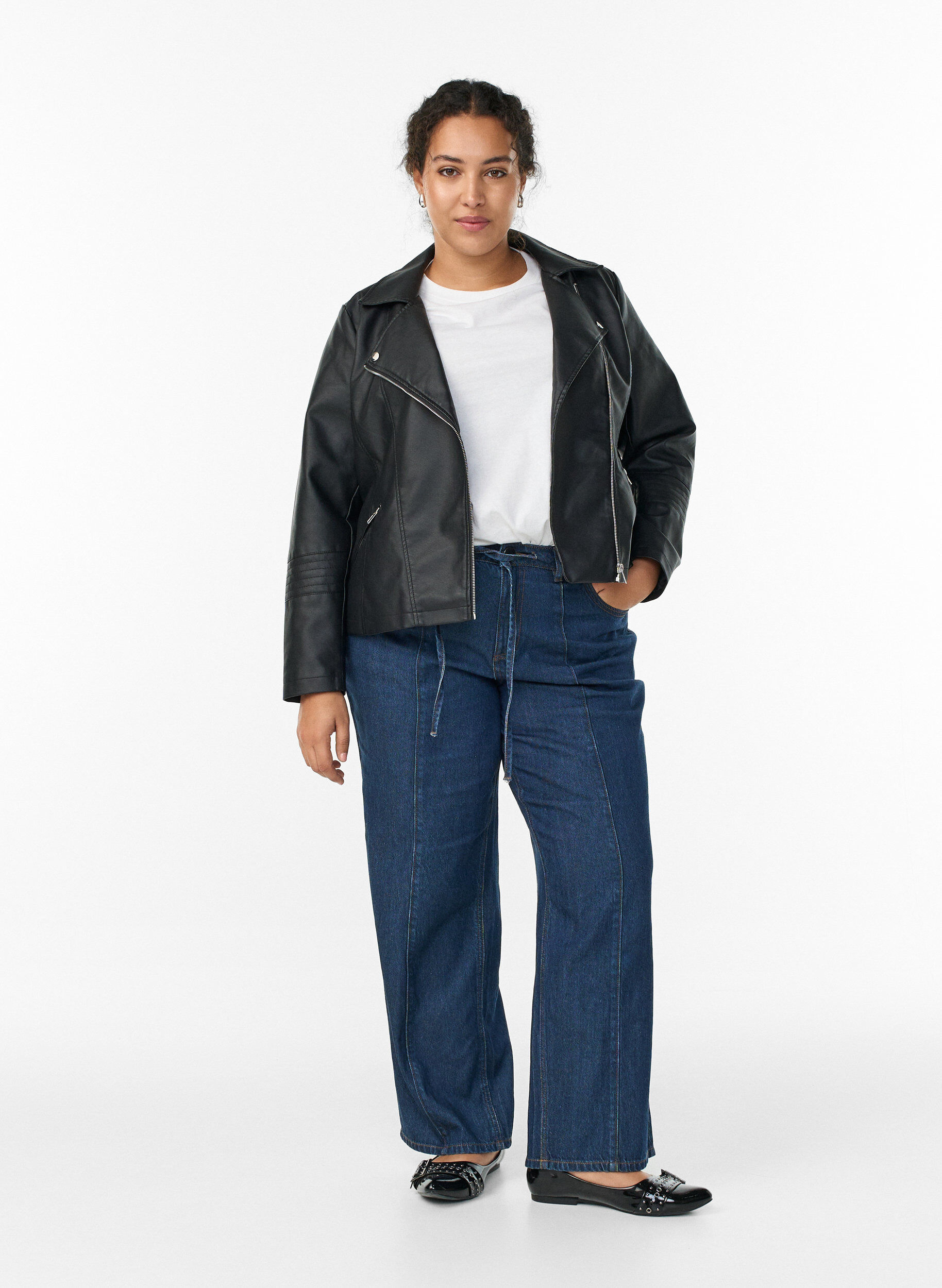 ZizziImitierte Leder Biker Jacke, Schwarz, Model image number 1