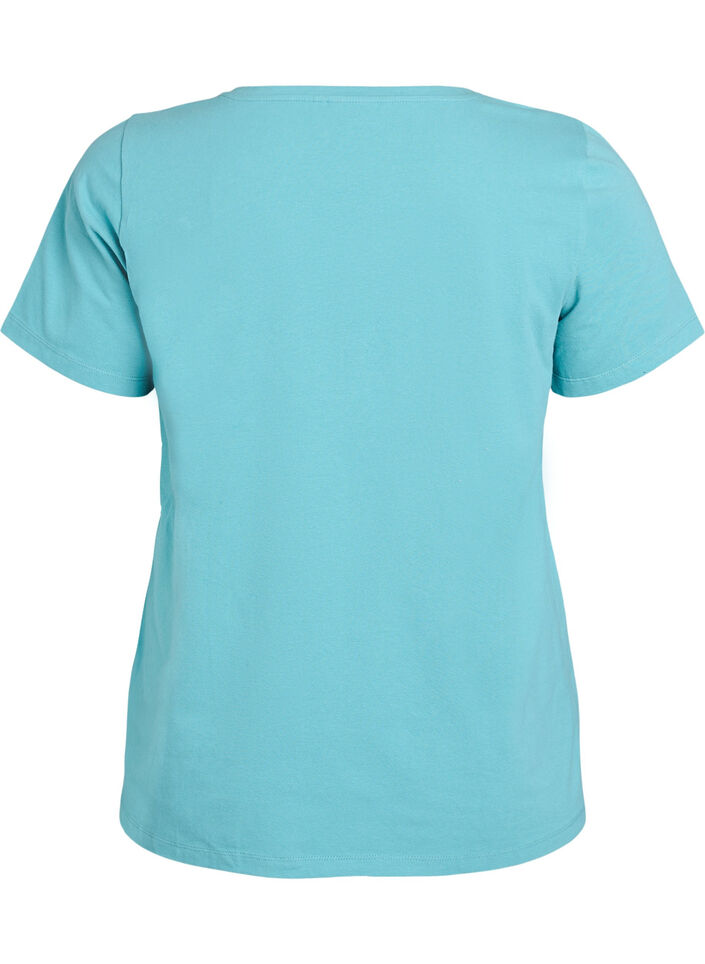 Einfarbiges basic T-Shirt aus Baumwolle, Blau, Packshot image number 1
