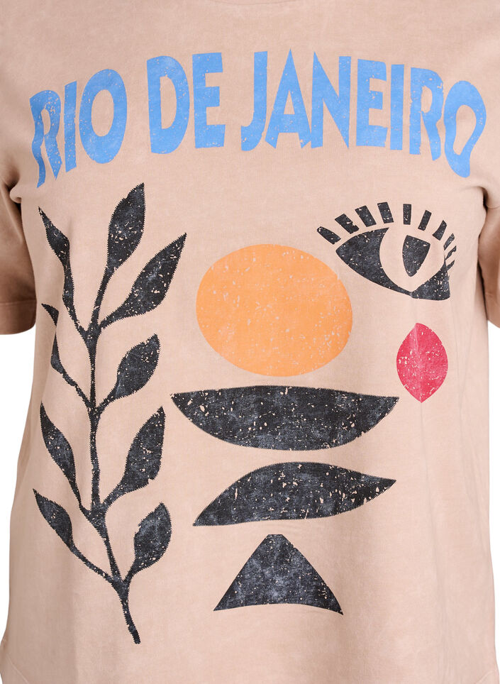 Baumwoll-T-Shirt mit Frontprint, Beige, Packshot image number 2