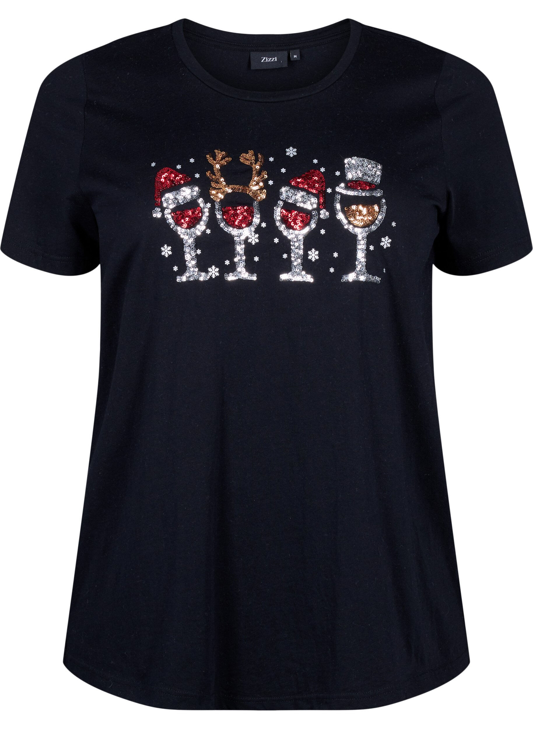 ZizziWeihnachtliche T-Shirts aus 100% Baumwolle, Black w. Drinks, Packshot image number 0