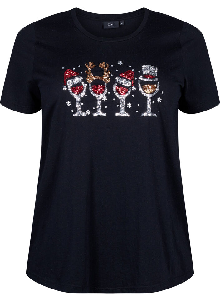Weihnachtliche T-Shirts aus 100% Baumwolle, Black w. Drinks, Packshot image number 0