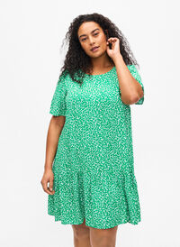 FLASH – Kleid aus Viskose mit Schnittlinie, Bright Green Wh. AOP, Model