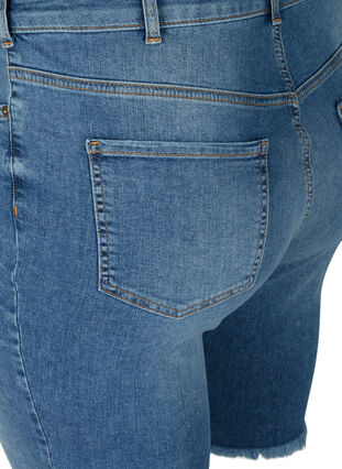Slim Fit Denim-Shorts mit Fransensaum, Dark blue denim, Packshot image number 3