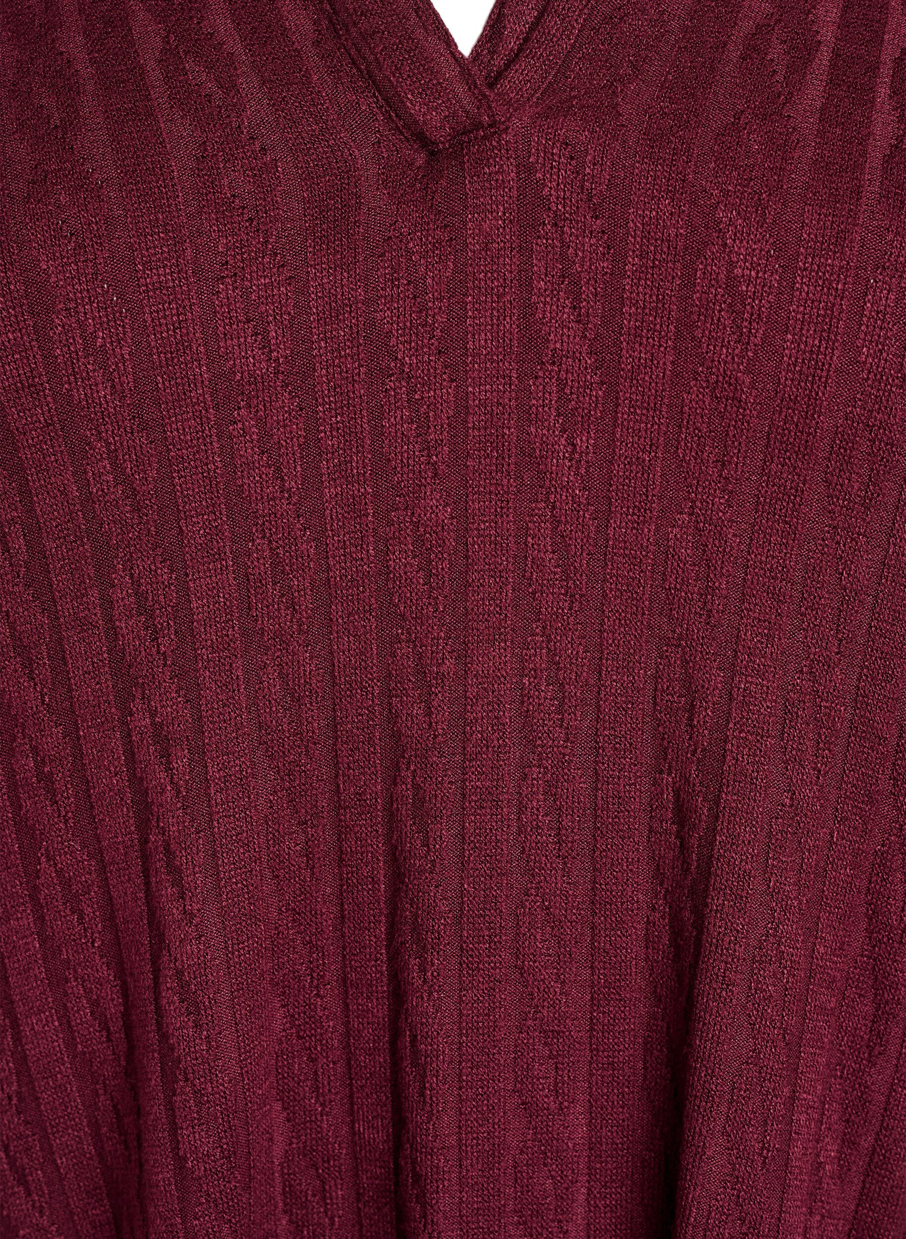 ZizziStrickbluse mit Kragen und Zopfmuster, Dunkles Bordeaux, Packshot image number 2