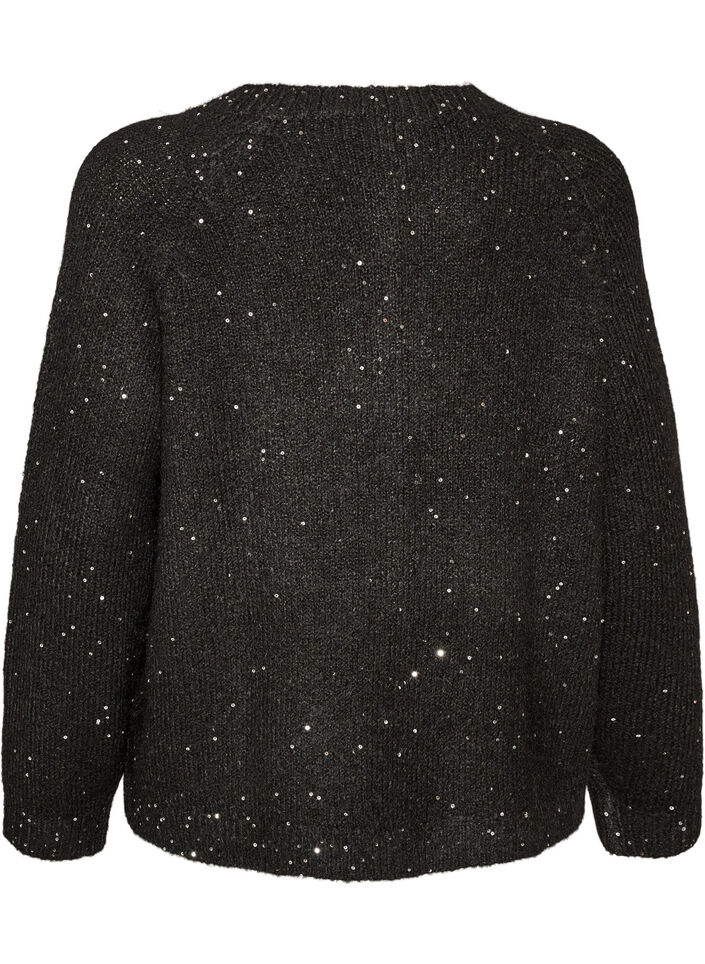 Cardigan mit Pailletten und Kn&ouml;pfen, Schwarz, Packshot image number 1