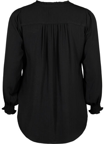 Bluse mit Smok und V-Ausschnitt, Black, Packshot image number 1