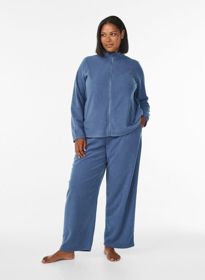 Hoch taillierte Hose aus Fleece mit Taschen, Blau, Model image number 0