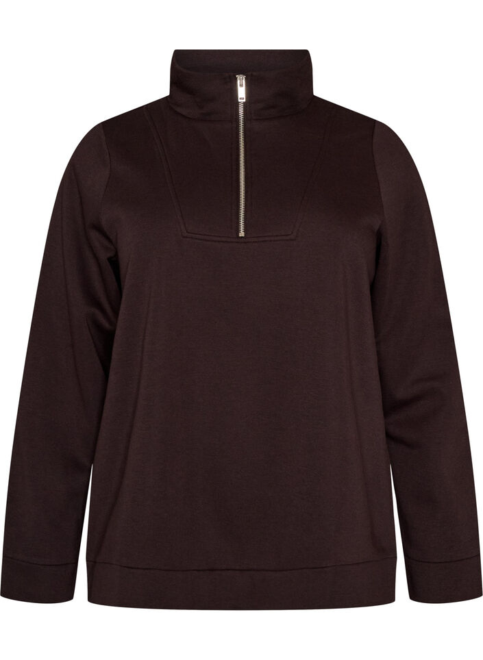 Sweatshirt mit hohem Kragen und Rei&szlig;verschluss, Braun, Packshot image number 0