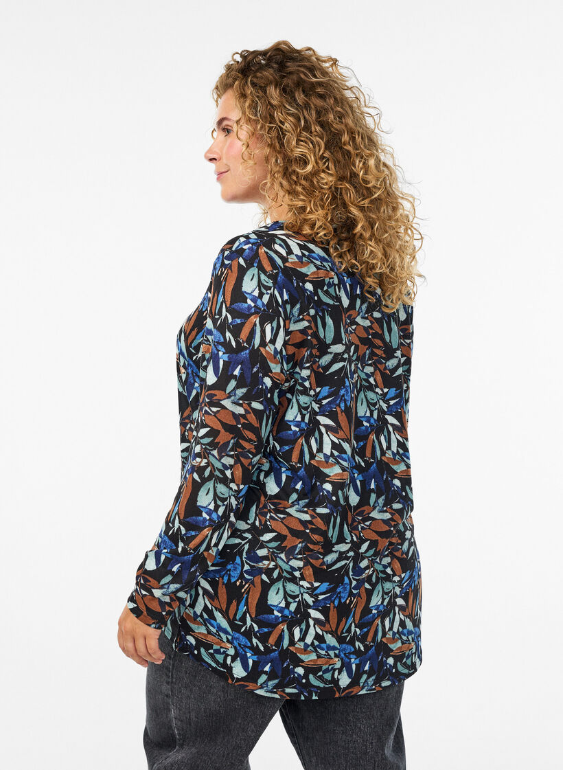 Gemusterte Bluse mit langen &Auml;rmeln, Blau, Model image number 2